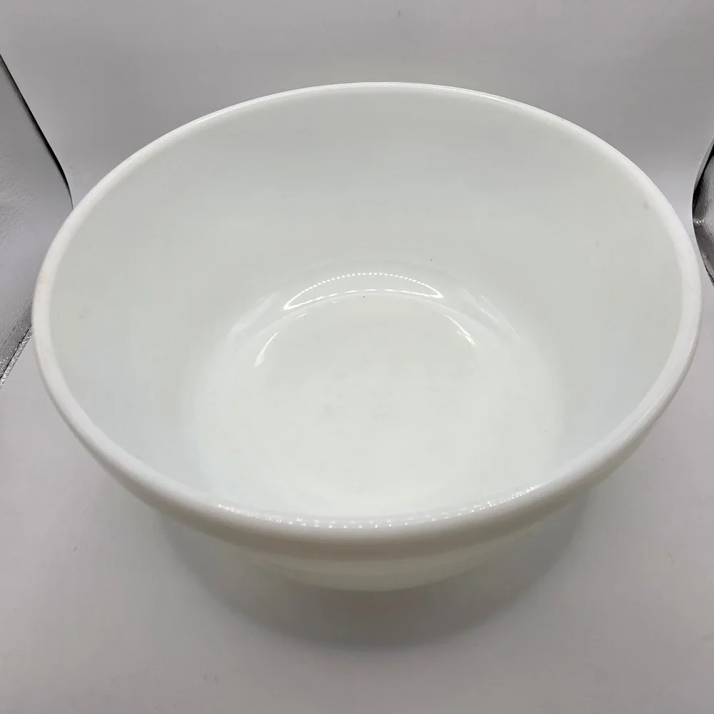 Vintage Pyrex Hamilton Beach White Milk Glass Mixing Bowl Triple Banded Rim USA
